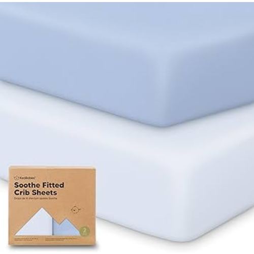 KeaBabies 2-Pack Organic Crib Sheets for Boys, Girls - 52x28 Fitted Crib Mattress Sheet Neutral, Breathable Jersey Cotton Cover for Baby Bed, Toddler Mattress, Soft & Cute Prints (Blue Flax)