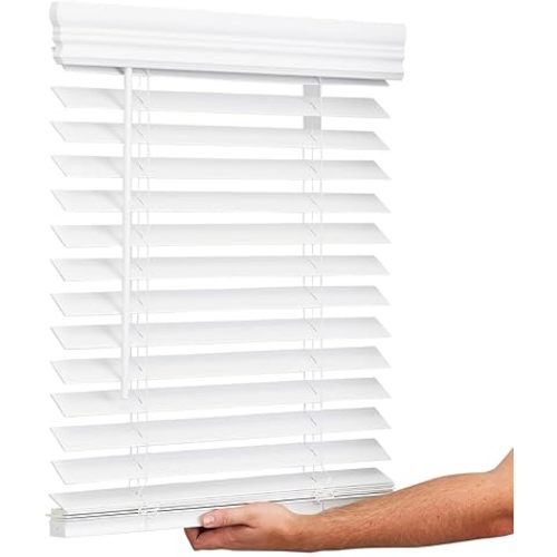 Lotus & Windoware Cordless, 2 Inch Faux Wood Blind, 34.5" Wide x 60" Long, Window Blinds, Blinds & Shades, Blinds for Indoor Windows, Embossed, Bright White