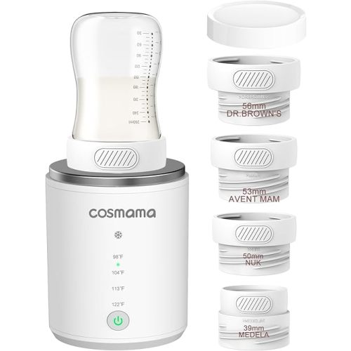 Baby Bottle Warmer,Portable Bottle Warmer for Travel Compatible with Most Bottles, Rechargeable Baby Brew Bottle Warmer with 4 Adapters for Formula & Breastmilk Precise Temperature Selection