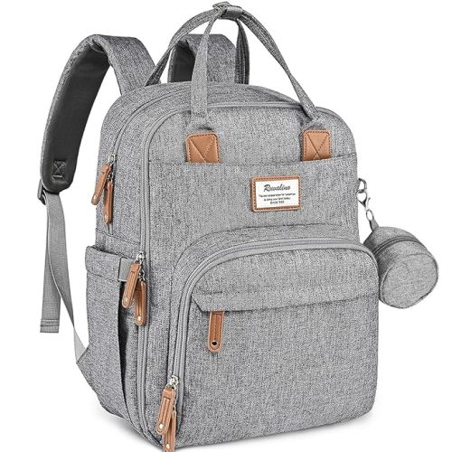 RUVALINO Diaper Bag Backpack-Multifunction Baby Travel Bag with Changing pad, Insulated Bottle Holders & Pacifier Case, Large Capacity, Waterproof, Gray XL