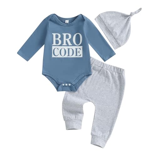 Baby Boy Outfit Newborn Little Brother 3 6 9 12 18M Romper Infant Letter Print Onesie+ Pants+Hat 3PCS Clothes