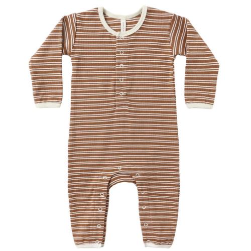 Quincy Mae - Organic Ribbed Romper - Cedar Stripe