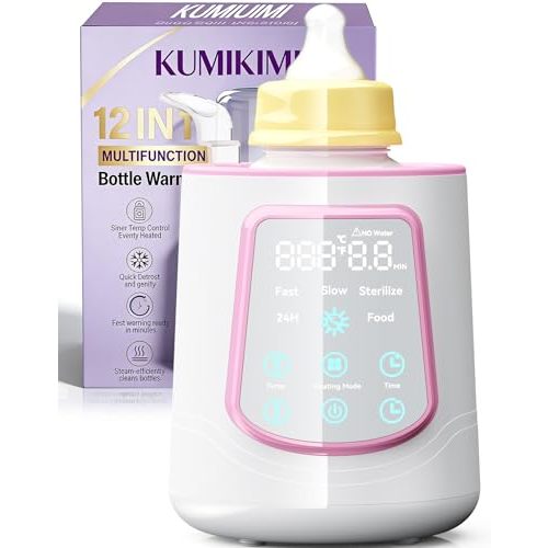 12 in 1 Fast Baby Bottle Warmer Constant Temp Milk Warmer Fits All Bottles | Even Heating No Hot Spots, Night Mode, Sterili-zing for Breastmilk & Formula Pink