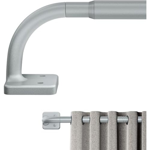 Curtain Rods for Windows 28 to 48 inch, 5/8" Blackout Wrap Around Curtain Rod Telescoping Adjustable for Sliding Door Bedroom Kitchen RV, Silver Gray (32"-48")