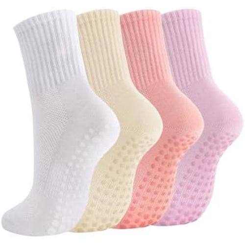 Breslatte Crew Pilates Socks with Grips for Women Non Slip Cotton Grip Socks for Yoga Hospital Barre Home Daily