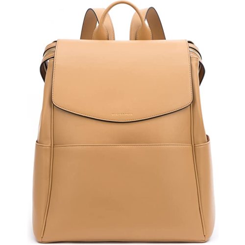 Leather Diaper Bag Backpack with Changing Pad, Stroller Straps, Bottle Holder (Brown Olivia)