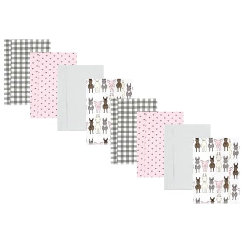 Hudson Baby Cotton Poly Flannel Burp Cloths Multipack, Farm Friends Pink 8-Pack, One Size