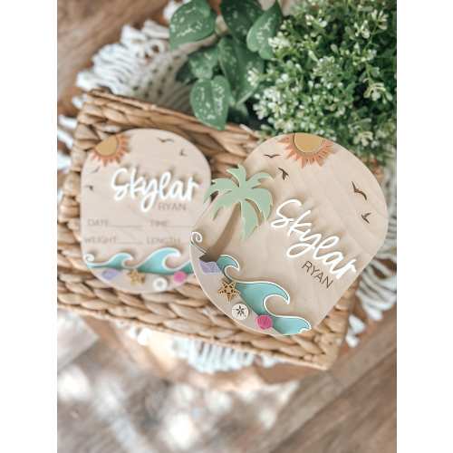 Beach, Waves, Shells, Birth Stats, New Baby Announcement, Birth Announcement, Baby Prop, Baby Girl, Fresh 48, Hospital Sign