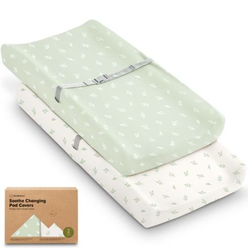 KeaBabies 2pk Soothe Changing Pad Covers for Girl, Boy, Organic Soft Cotton Contoured Diaper Changing Table Pad Covers (Herb)