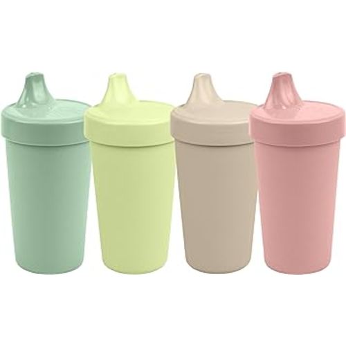 Re-Play Made in USA 10 Oz. Sippy Cups for Toddlers, Pack of 4 - Reusable Spill Proof Cups for Kids, Dishwasher/Microwave Safe - Hard Spout Sippy Cups for Toddlers 3.13" x 6.25", Cactus Flower