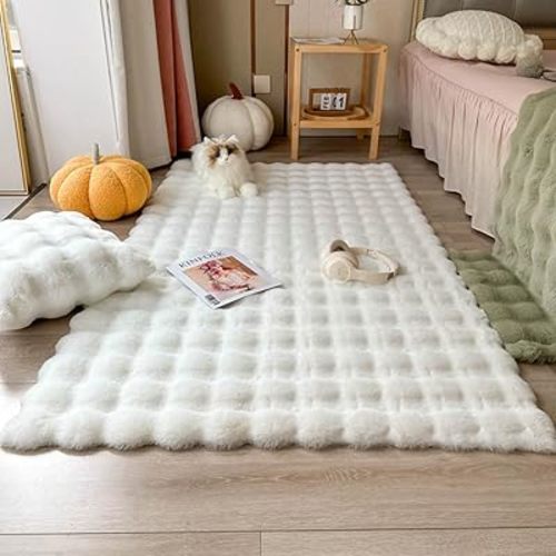 NIOKIT Thick Luxury Fluzzy Cute Solid Plush Shaggy Imitation Rabbit Wool Rugs for Girls,Extra Soft and Comfortable Ultra Cozy Microfiber Area Carpets,Non-Slip Cartoon Door Mats Bathtub Mat 20" x 71"