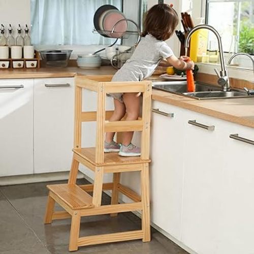 Kitchen Step Stool for Toddlers, Montessori Kids Learning Stool,Baby Standing Tower for Counter,Children Standing Helper (Natural)