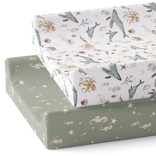 Changing Pad Cover 2-Pack (Ocean Odyssey) - Premium Fitted Sheets - Buttery Soft Cotton Blend