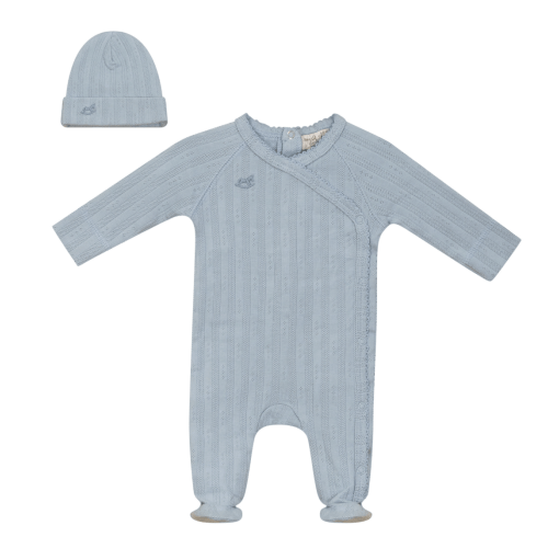 Pointelle Rib Wrap Onesie and Hat Blue Mist - Bebe Bella Mixed Apparel Set | Maisonette