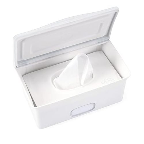 Ubbi Baby Wipes Dispenser | Baby Wipes Case | Baby Wipes Holder with Weighted Plate, Keeps Wipes Fresh and Non-Slip Rubber Feet, White