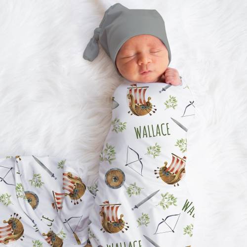 Personalized Vikings Swaddle Blanket Ship Name Baby Blanket Newborn Baby Boy Coming Home Outfit Hospital Photo Outfit Baby Shower Gift