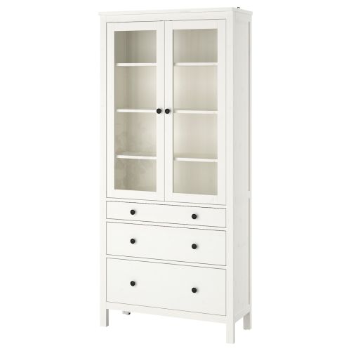 HEMNES Glass-door cabinet with 3 drawers - white stain 35 3/8x77 1/2 "