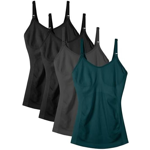 Women's Maternity Nursing Tank Tops with Built in Bra for Breastfeeding Camisoles Shirt 4Pack