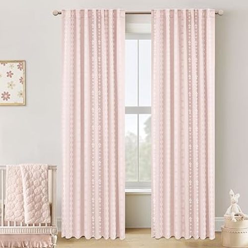 Pink Blackout Curtains 2 Panels for Bedroom Girls Room Nursery,Boho Floral Patterned Shabby Chic Decorative Cute Curtains for Open Closet Preppy Coquette Room Decor Aesthetic for Women Teen Girl