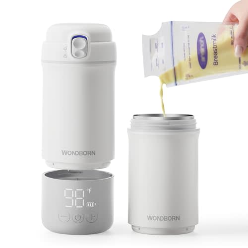 WONDBORN Portable Bottle Warmer for Travel, Dishwasher Safe, 3X Faster & Even Heating, 8 Feeds per Charge, 17oz, 1 Precise Adjust, Thaw, Keep Warm, Use While Charging, for Breastmilk & Formula
