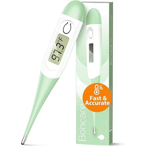 Boncare 10 Seconds Digital Thermometer for Adults and Kids - Accurate & Safe Rectal Thermometer for Baby with Fever Alarm, Oral Thermometer FSA HSA Eligible (Light Green)