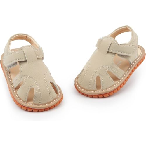 SOFMUO Baby Boys Girls Squeaky Sandals Non-Slip Soft Rubber Sole Closed Toe Infant Summer Outdoor Shoes Toddler First Walkers