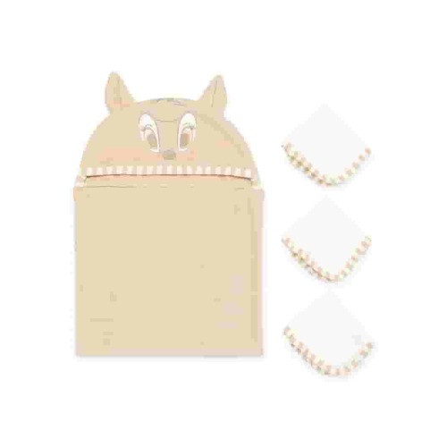 Disney Baby Wishes + Dreams Character Infant Baby Bath Set, Hooded Towel and 3 Washcloths, One Size