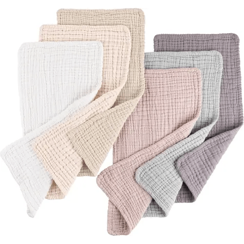 Konssy Muslin Baby Burp Cloths Sets for Unisex- 6 Pack Large 100% Cotton Burping Clothes for Newborn，Baby Girls and Boys, Purple