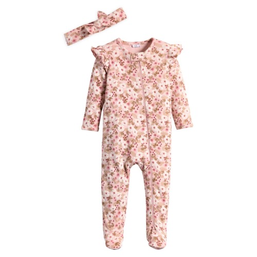 Zip Front Footie & Headband Set, 6M