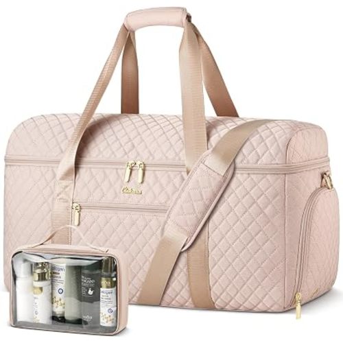 Weekender Bags for Women, Wide Open Large Travel Duffle Bag with Shoe Compartment, Overnight Carry on Bag Personal Item Travel Bag with Wet Pocket (Nude)