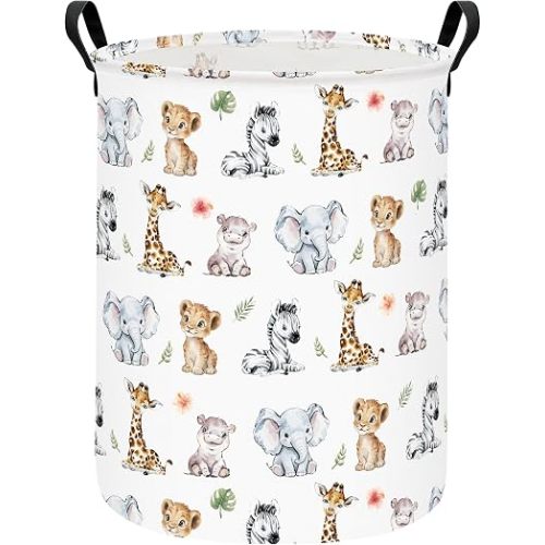 Round Jungle Wildlife Laundry Hamper, Cotton Canvas Storage Bin