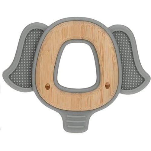 Nuby Natural Wood & Silicone Teether: Elephant, 3M+, Gray