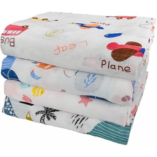 Muslin Baby Swaddle Blanket, Swaddle Warps, Super Soft, Breathable, Skin Friendly, for Boys and Girls, Baby Essentials, Registry and Gift (Boy)