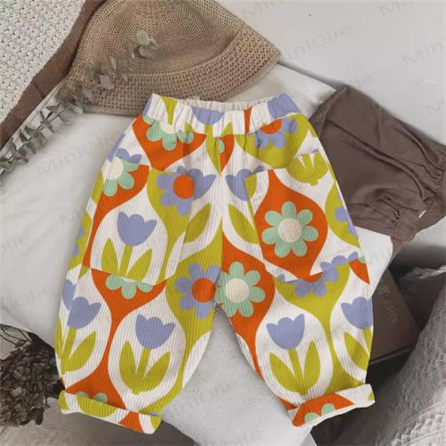 Baby Toddler Beige Purple Flower Cord Pants