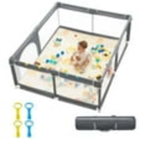 Baby Playpen,71"x59" Extra Large Playard for Babies & Toddlers with Gate,Toys 0-6 to 12 Months Baby Activity Center,Sturdy Safety with Soft Mesh(Gray)