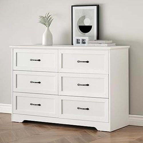 Modern 6 Drawers Dresser, Chest of Drawers Closet Organizers and Storage Clothes, Modern Dressers for Closet Living Room, Kids Bedroom (6 Drawers Dresser, White)
