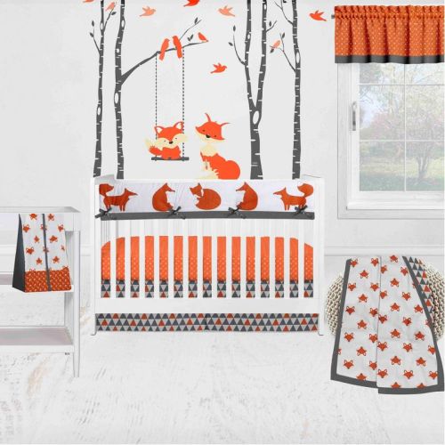 Bacati - Playful Fox Orange Gray 6 pc Crib Bedding Set with Long Rail Guard Cover
