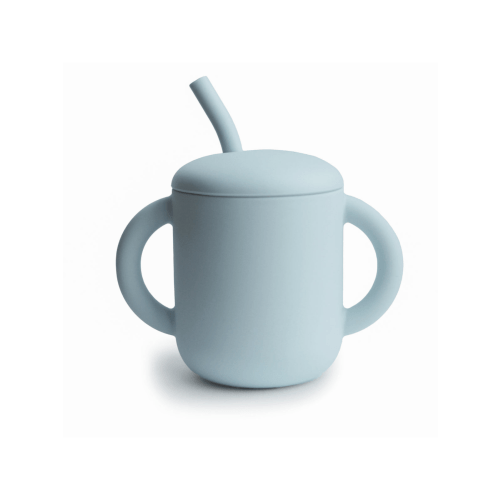 Silicone Training Cup with Straw, Powder Blue