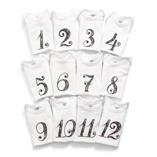 JumpOff Jo White Seize The Moment Baby Milestone Onesies, 1 Through 12 Bodysuit Set With Numbers