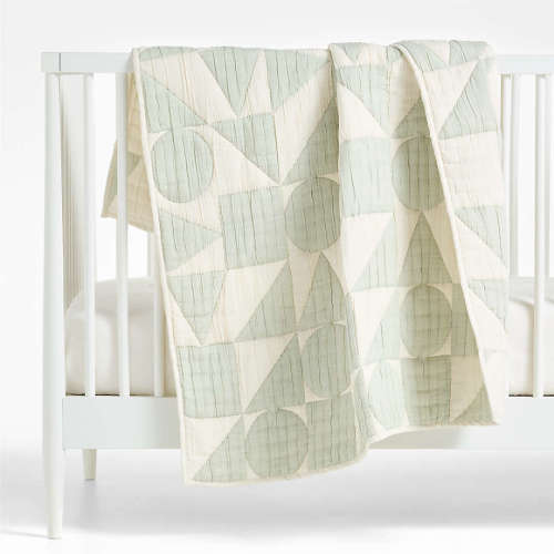 Geo Matelasse Muted Teal Organic Cotton Baby Crib Quilt