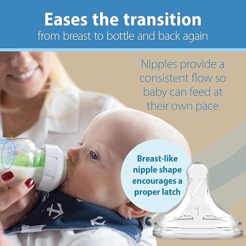 Dr. Brown's Natural Flow Anti-Colic Options+ Wide-Neck Glass Baby Bottles 9 oz/270 mL, with Level 1 Slow Flow Nipple, 3 Pack, 0m+