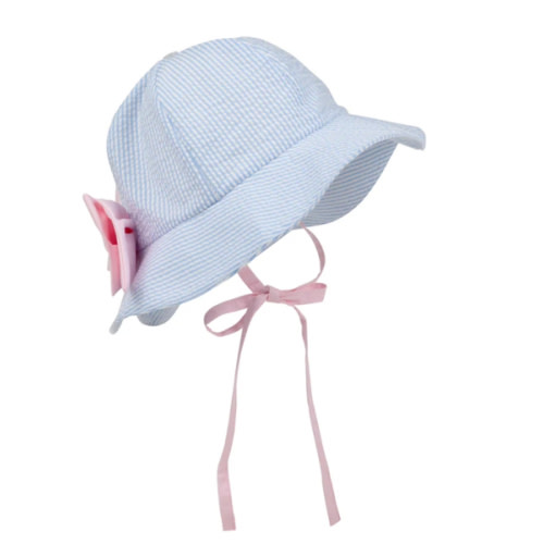 Pippa Petal Hat - Breakers Blue Seersucker with Palm Beach Pink - L