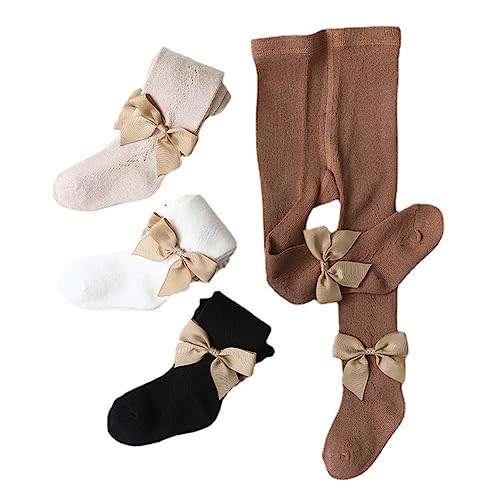 Elaowoho Baby Girl Tights Toddler Cable Knit Tights with Bow Seamless Mesh Leggings Stockings Infant Cotton Pantyhose