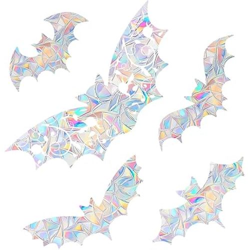 15PCS Bat Window Clings - Anti-Collision Window Decals to Save Birds from Window Collisions,Non Adhesive Prismatic Vinyl Window Clings, Rainbow Stickers