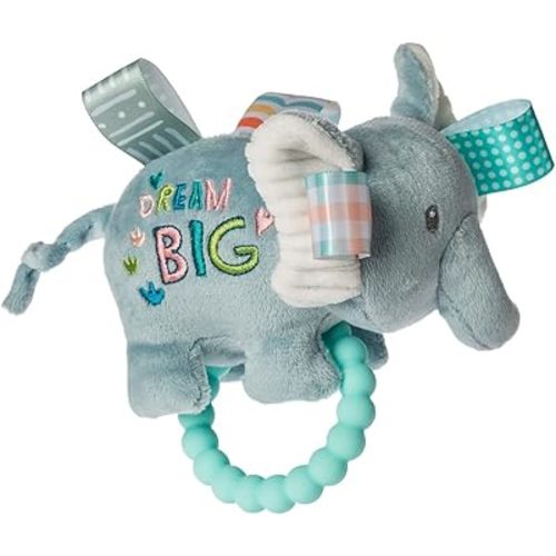 Taggies Soft Baby Rattle with Teether Ring and Sensory Tags, 6-Inches, Dream Big Elephant