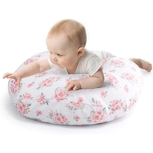 The Peanutshell Nursing Pillow & Cover - Soft Newborn Nursing Baby Girl Pillow Covers, Supportive & Comfortable Breastfeeding, Tummy Time Baby Essentials - Pink Floral