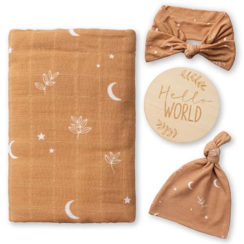 Organic Muslin Swaddle Set| Boho Moon in Burnt Orange