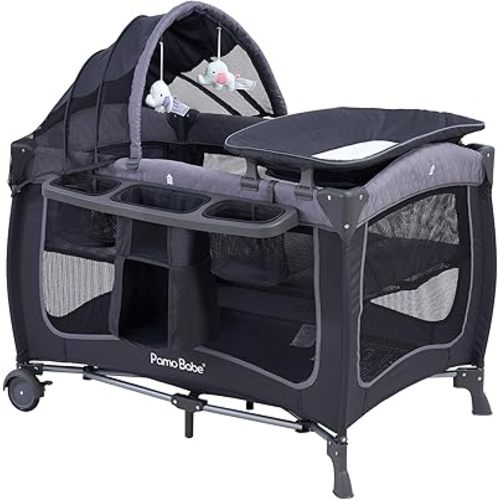 Pamo Babe Baby Playard with Canopy, Portable Crib with Changing Table