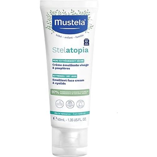 Mustela Stelatopia Eczema-Prone Skin Emollient Baby Face Cream - Face Moisturizer with Natural Avocado & Sunflower Oil - Fragrance-Free - 1.35 Fl Oz (Pack of 1)