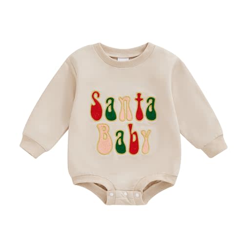 Amnnchya Baby Girl Boy Christmas Outfit Santa Long Sleeve Bubble Sweatshirt Romper Newborn Infant Fall Winter Clothes
